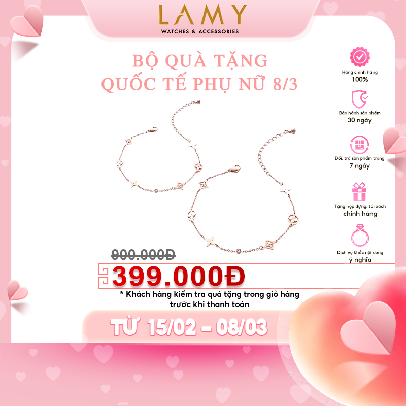 Bộ quà tặng trang sức CDE Lắc tay lắc chân Lucky Anklet Rose Gold