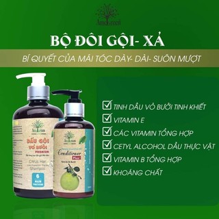 COMBO DẦU GỘI VỎ BƯỞI CAO CẤP 600ml VÀ KEM XẢ TÓC VỎ BƯỞI PREMIUM 250ML