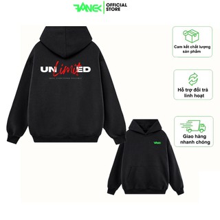 Áo hoodie đen Fancy nỉ cotton lót bông KHÔNG XÙ in Unlimited