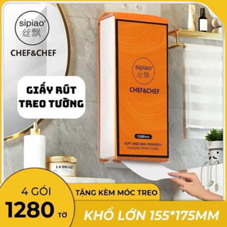 Giấy Ăn Rút thùng 4 túi Chef-Chef 1280 tờ, Giấy Vệ Sinh  Treo Tường Cao Cấp Sipiao. TẶNG KÈM 2 MÓC DÁN