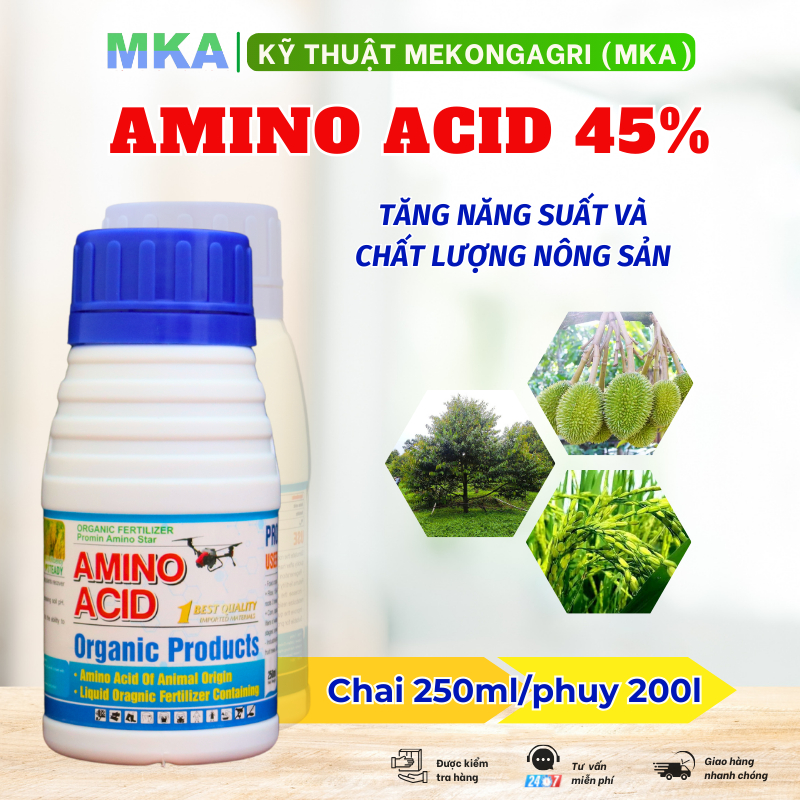 Phân bón hữu cơ Amino acid 45% chai 250ml bám dính thấm sâu tăng năng suất, chất lượng trái