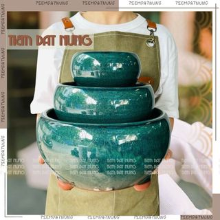 Set 3 chậu ang hỏa biến dáng ang tròn cao gốm bát tràng trồng cây cảnh bonsai