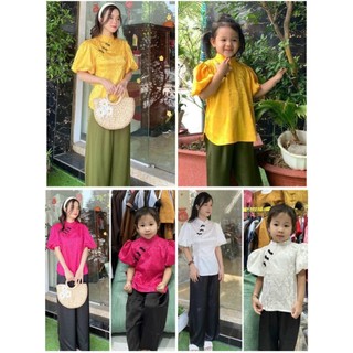 Đồ lam đi chùa # set sẫm tay phồng mẹ và bé# set mẹ và bé