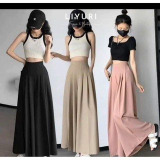 Quần Ống rộng dáng váy xếp ly khoá kéo