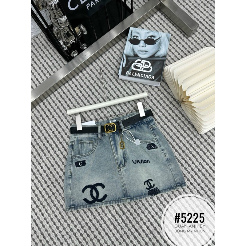 Chân váy jeans thêu X rách 2 bên kèm đai dày dặn 2537