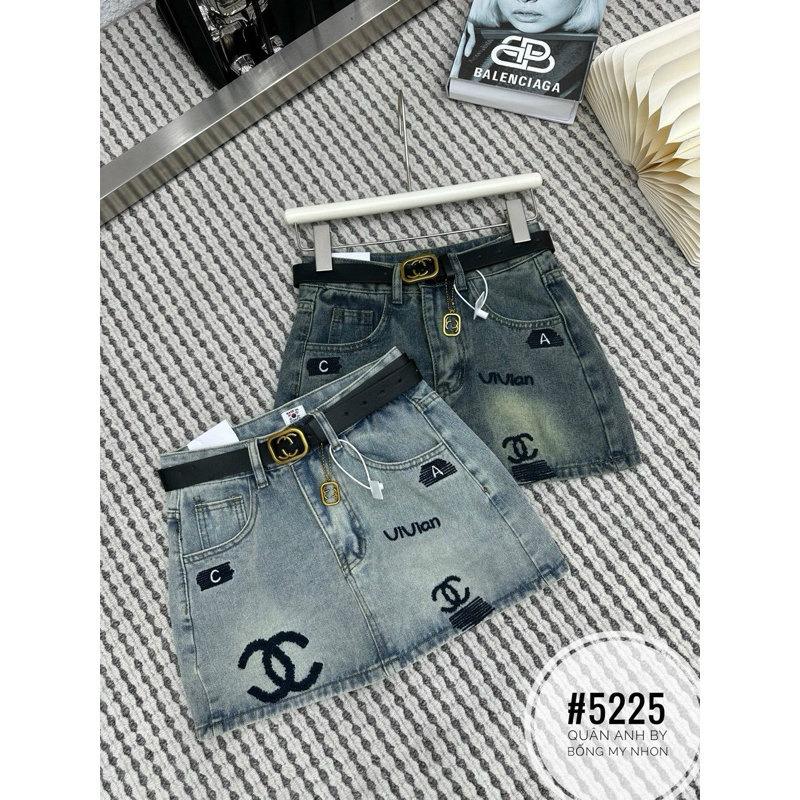 Chân váy jeans thêu X rách 2 bên kèm đai dày dặn 2537