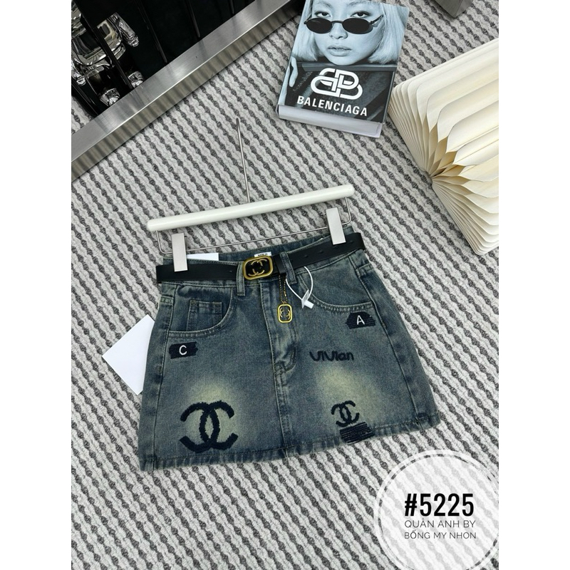 Chân váy jeans thêu X rách 2 bên kèm đai dày dặn 2537