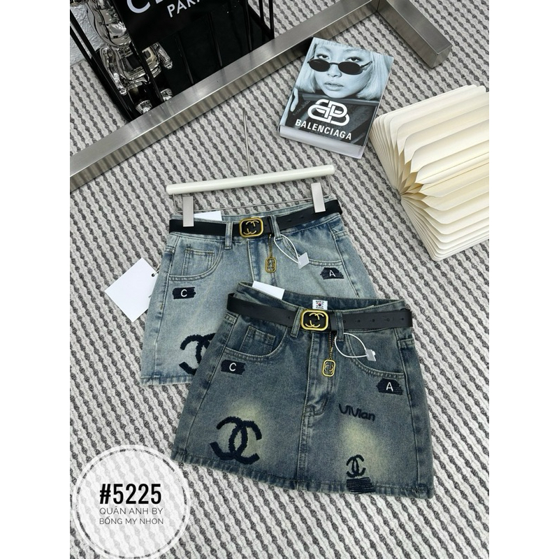 Chân váy jeans thêu X rách 2 bên kèm đai dày dặn 2537