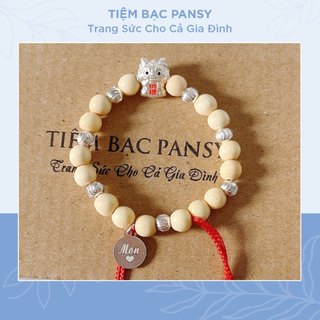  Vòng dâu tằm cho bé PANSY mix charm con giáp và bi bạc ta - Vòng gỗ dâu khắc tên theo yêu cầu 