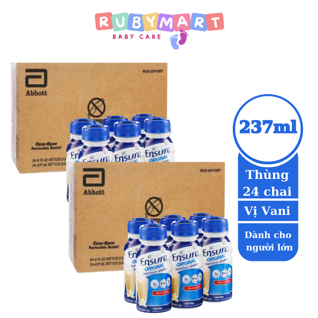 [ Date T6/25 ] Combo 2 Thùng 24 chai sữa bột pha sẵn Ensure Vani Chai 237ml