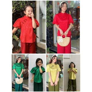 Đồ lam đi chùa # set sẫm tay phồng mẹ và bé# set mẹ và bé