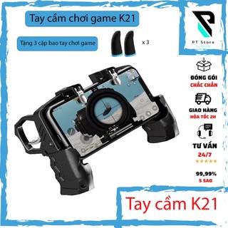 Tay cầm chơi game k21 - kèm nút bấm cho game PUBG, ROS, Free Fire..gắn điện thoại tiện lợi  (Tặng kèm bao tay cao cấp )