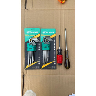 Combo 2 bộ lục giác bông và bi + 1 tô vít đóng 6x150mm dẹt + 1 tô vít 6x150 2 đầu cán đỏ
