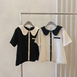 𝗟𝗔 𝗖𝗛𝗔𝗥𝗠𝗘́ |Áo sơ mi cộc cổ sen dọc 6217