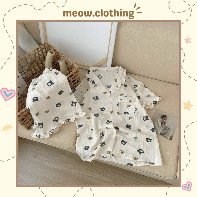 Đồ Mặc Nhà, Bộ Ngủ Nữ, Pijama Cộc Đùi Chất Liệu Xốp Đũi Hàn Freesize