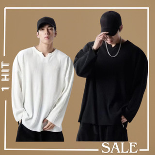 Áo thun tay dài Cổ V form rộng phối tay ulzzang