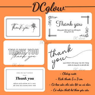 Tem nhãn dán 3x5cm Thank you, sticker niêm phong ly trà sữa có keo dán túi giấy, thùng carton, gói hàng, cảm ơn