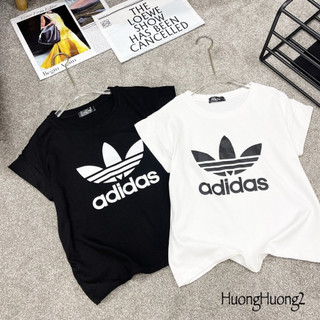 Áo thun nữ cổ tròn phối chữ adidas tay rớt vai đơn giản mềm mát