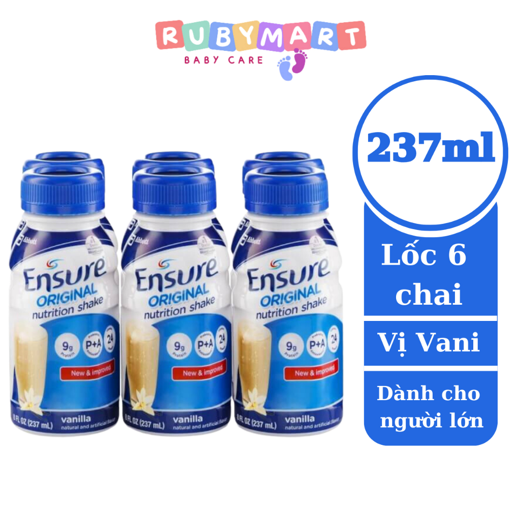 [Date T6/25] Lốc 6 chai Sữa Bột pha sẵn Ensure Vani Chai 237ml