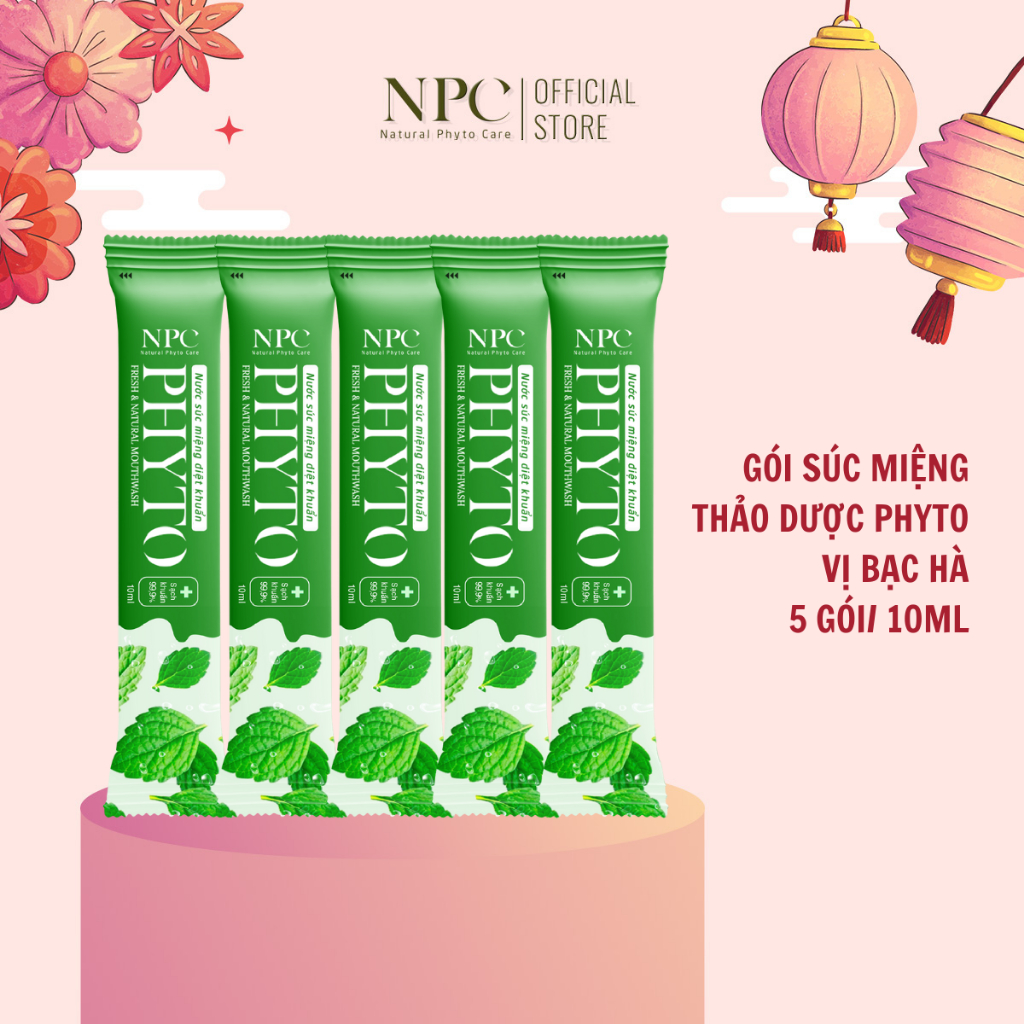 Combo 5 gói nước súc miệng Phyto tinh dầu bạc hà, làm sạch, giúp thơm miệng - 10ml/gói