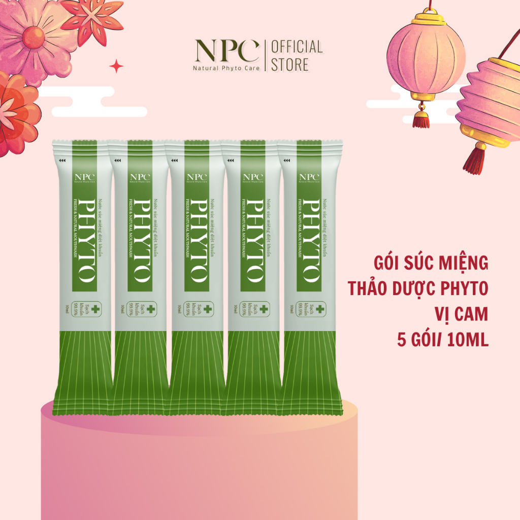 Combo 5 gói súc miệng Phyto làm sạch khử hôi miệng, tinh dầu cam 10ml/gói