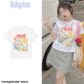 Áo Nữ Baby Tee Form Fit hoa FIDE [FREESHIP]🌸 Áo Thun Nữ Babytee cotton co dãn 4 chiều, thấm hút mồ hôi, phong cách Hàn
