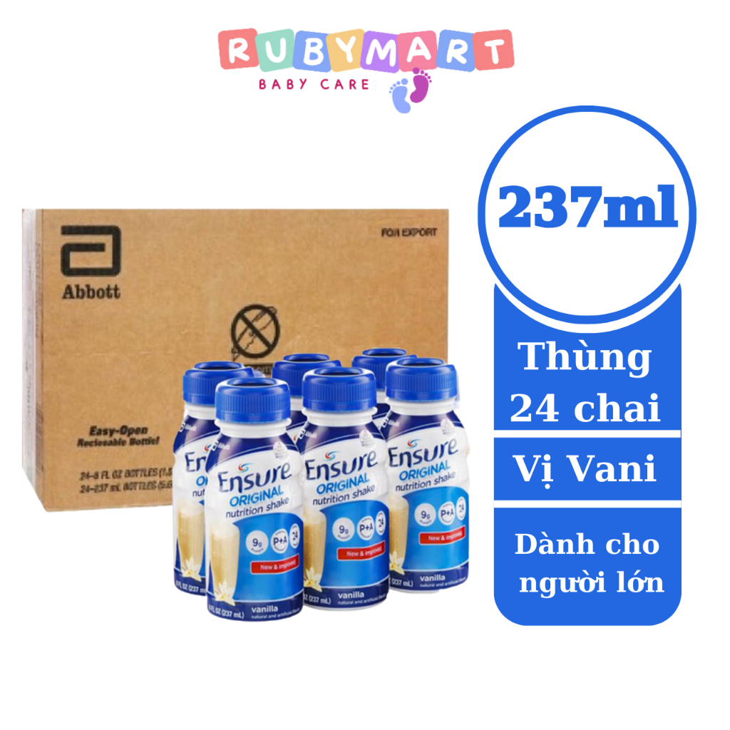 [Date T6/25] Thùng 24 chai Sữa Bột pha sẵn Ensure Vani Chai 237ml