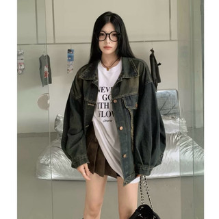 Áo khoác denim form oversize , áo khoác bò xanh loang đậm hàng qc