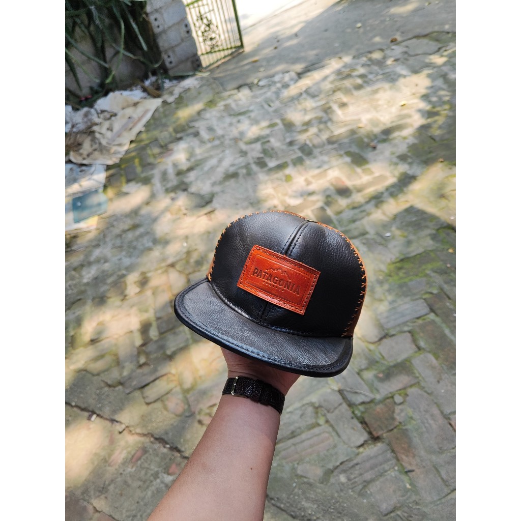 Mũ snapback mũ da bò thật màu nâu phối 2 màu