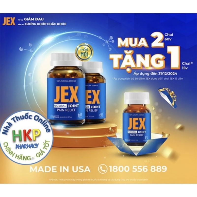 Combo 2 hộp JEX 60 Viên giảm đau, bảo vệ xương khớp tặng 1 hộp 15 viên