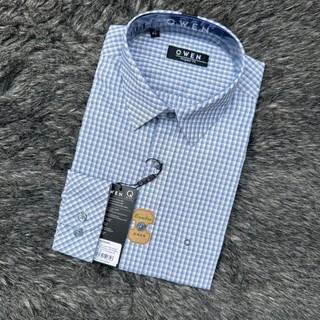 OWEN - Áo sơ mi dài tay Owen Regular fit chất sợi tre kẻ ca rô xanh 230663