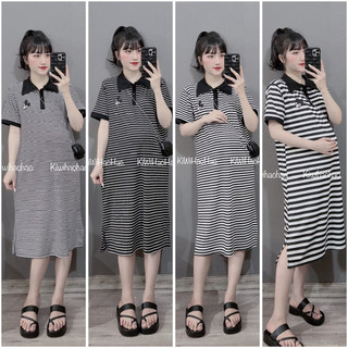 Váy bầu - cộc tay kẻ zip thêu micky - 4 màu