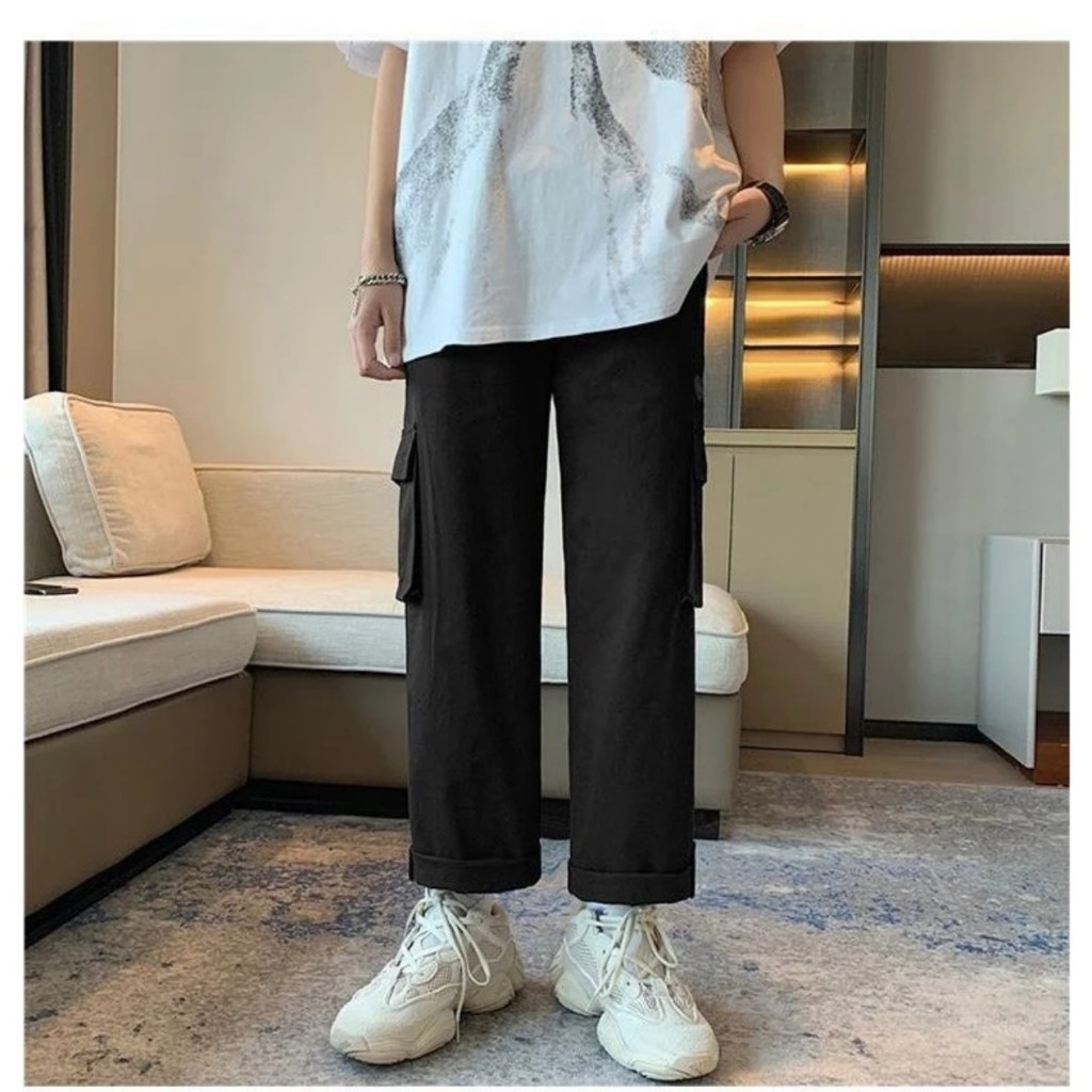Quần dài kaki túi hộp, 2 màu Đen, Be, 2 size M và L, dây rút cạp chun, nam nữ mặc được Menswear Pants