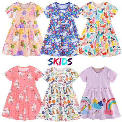 Váy bé gái cộc tay SKIDS Đầm cho bé họa tiết đáng yêu mùa hè thời trang trẻ em 2 đến 7 tuổi