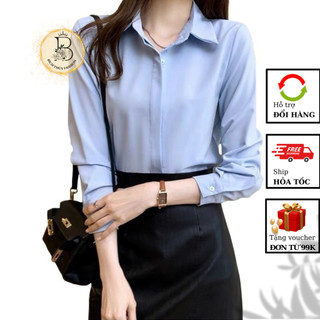 Áo sơ mi nữ màu trắng chất vải lụa kiểu áo dấu cúc- A23