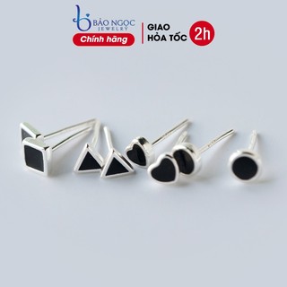 Bông tai bạc nam nữ 925 cá tính hình vuông tròn tam giác trái tim thời trang - B2433 - Bảo Ngọc Jewelry