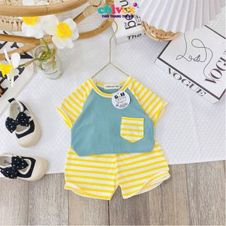 Bộ tăm lạnh kẻ xuất dư bé trai bé gái, bộ quần áo thun lạnh cho bé 10-20kg thông thoáng, mát mẻ