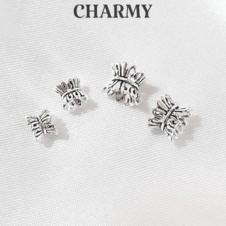 Charm bạc đài hoa đôi cánh uốn C209 đế ốp hạt, Bạc 925 - CHARMY