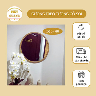 Gương Tròn Gỗ Sồi Treo Tường Cao Cấp Kích Trang Trí Nhà Cửa Kích Thước 50cm Hình Ảnh Sắc Nét