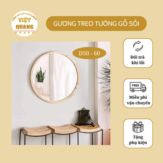 Gương Tròn Treo Tường Gỗ Sồi Size 50cm, 60cm, Gương Trang Trí Decor Phòng Viền Gỗ Cao Cấp Giá Tại Xưởng