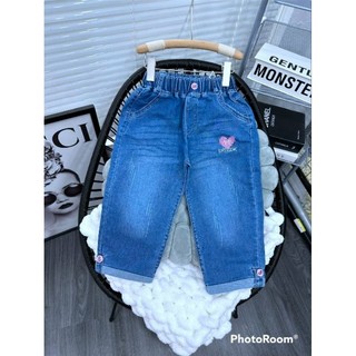 Quần jeans ngố bé gái, quần lửng bé gái, quần ngố jeans cho bé gái, quần jeans mềm lửng qua gối