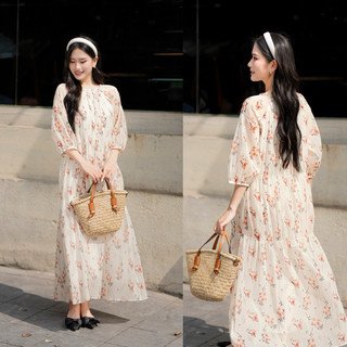 Floral Dress - Váy tơ hoa dáng dài tay lỡ kiểu dáng suông dài maxi, chất mát dành cho mùa hè.