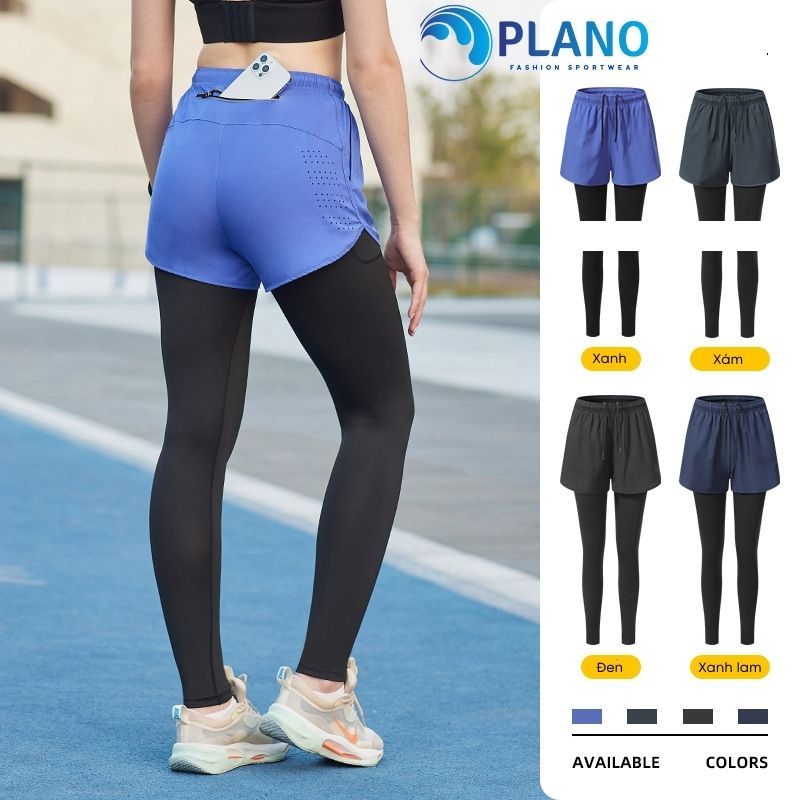 Quần legging nữ thể thao dài 2 lớp, quần chạy bộ nữ có túi đựng điện thoại PLANO Quần tập gym nam nữ cao cấp KP009