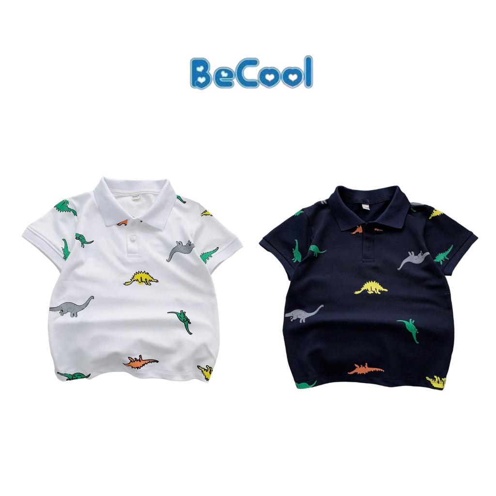 Áo Polo In Chú Khủng Long BECOOL, Áo Polo In Chú Khủng Long Ngộ Nghĩnh Cho Bé Từ 10-27Kg