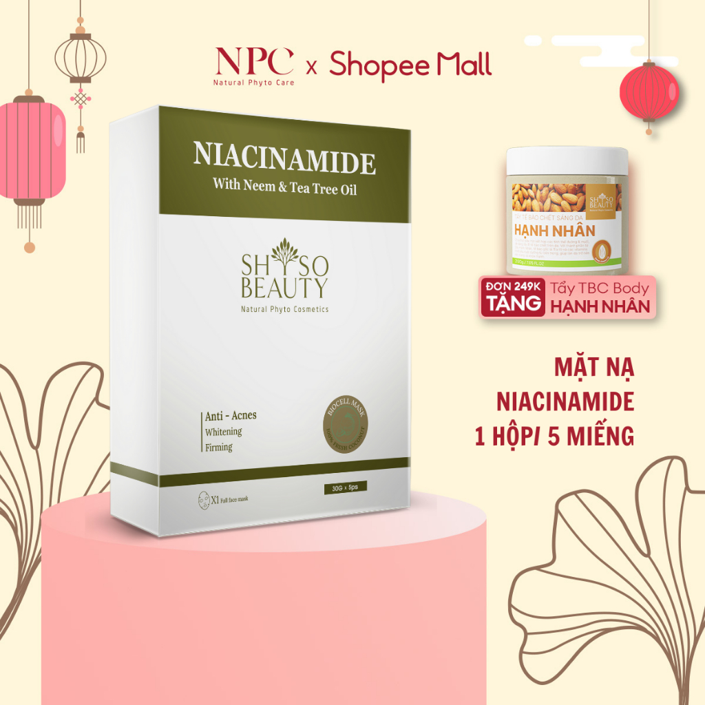 Combo 5 miếng mặt nạ SHSO Beauty Biocell Niacinamide 4% dành cho da mụn, chiết xuất lá Neem và tinh dầu tràm - NPC PHAR