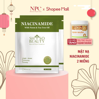 COMBO 2 mặt nạ SHSO Beauty Biocell Niacinamide 4% dành cho da mụn, chiết xuất lá Neem và tinh dầu tràm NPC PHAR