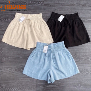 Quần short đùi nữ Haviss chất vải đũi xước mềm mát thiết kế cạp lưng cao kiểu lưng chun thắt nơ thời trang trẻ trung