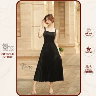Đầm hai dây maxi đơn giản quý phái She, váy đầm đẹp xếp ly dự tiệc sang trọng SDX160