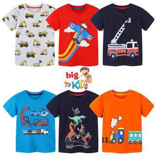 Áo phông bé trai cộc tay Bigkids áo thun cho bé chất cotton họa tiết xe oto khủng long đáng yêu