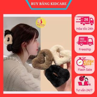 Kẹp tóc lông thỏ hình tim nhiều màu sắc